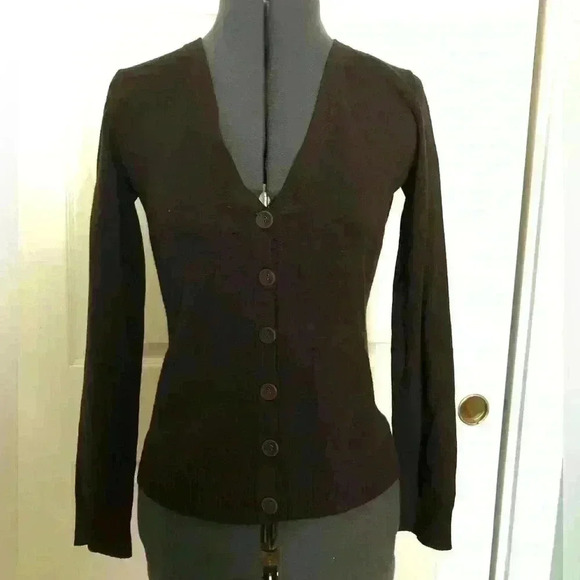 MERONA chocolate dark brown cardigan with buttons women X-SMALL - Picture 2 of 6